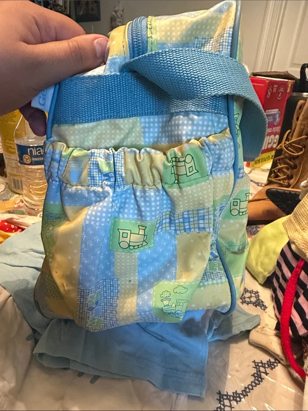 Gerber Light Blue and Green Baby Travel Bag with Bear Print